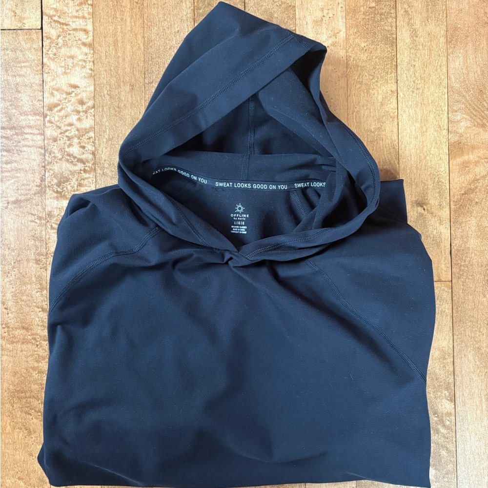 Aerie Offline Black Hooded Sweatshirt